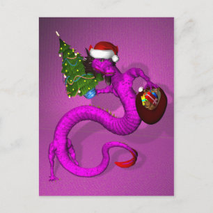 Pink Santa Dragon Holiday Postcard
