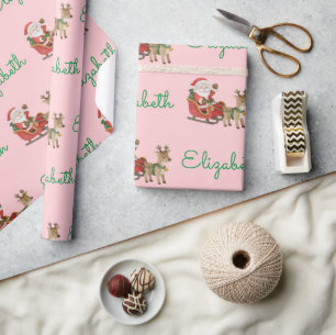 Pink Santa Face Personalise Christmas Holiday gift Wrapping Paper
