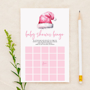 Pink Santa Hat Christmas Bingo Baby Shower Game Stationery