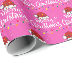 Pink Santa Hat Merry Christmas Lights Xmas Family Wrapping Paper