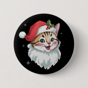 Pink Santa Hat Retro Cute Kitty Cat Christmas 6 Cm Round Badge
