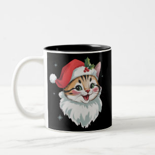 Pink Santa Hat Retro Cute Kitty Cat Christmas Two-Tone Coffee Mug