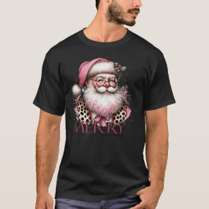 Pink Santa Leopard Animal Print Girly Merry Christ T-Shirt