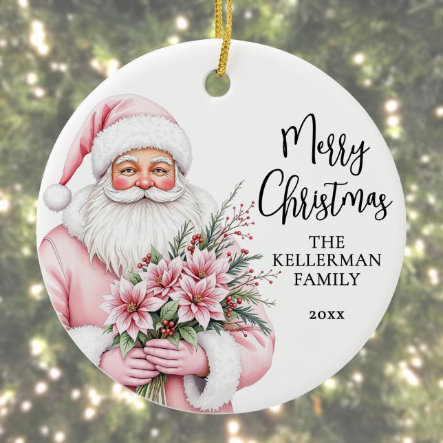 Pink Santa Merry Christmas Ceramic Ornament (Pink Santa Merry Christmas Ceramic Ornament)