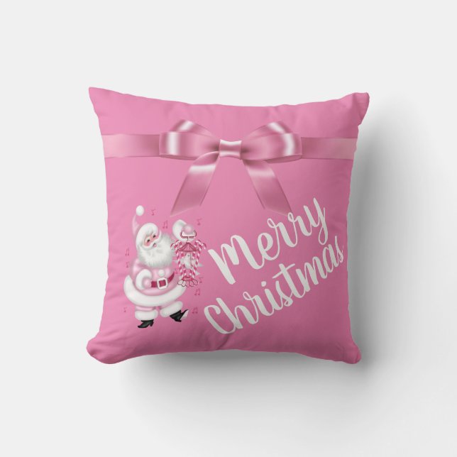 Pink Santa Merry Christmas Home Decor Throw Pillow (Front)