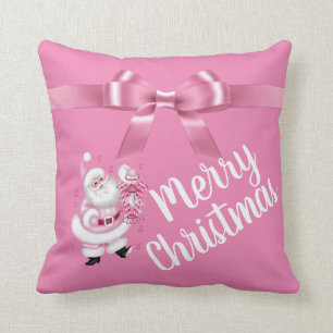 Pink Santa Merry Christmas Home Decor Throw Pillow