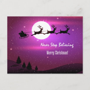 Pink Santa Never Stop Believing Merry Christmas Holiday Postcard