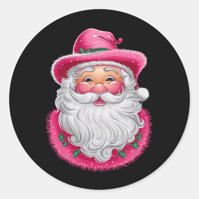 Pink Santa Retro Christmas Matching Family Party Classic Round Sticker (Front)
