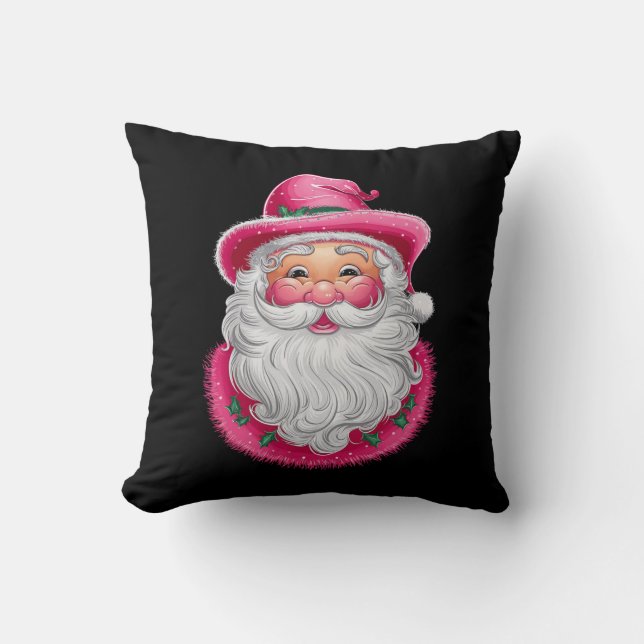 Pink Santa Retro Christmas Matching Family Party Cushion (Front)