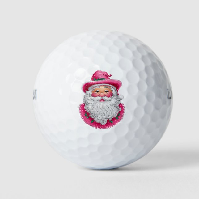 Pink Santa Retro Christmas Matching Family Party Golf Balls (Front)