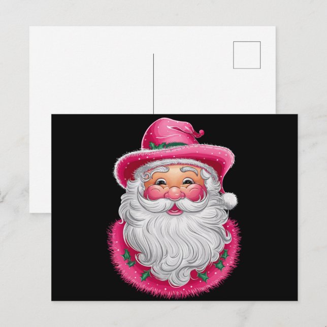 Pink Santa Retro Christmas Matching Family Party Holiday Postcard (Front/Back)