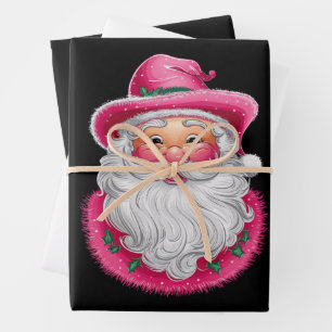 Pink Santa Retro Christmas Matching Family Party Wrapping Paper Sheet