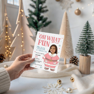 Pink Santa Suit Photo Girl 1st Birthday Invite