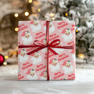Pink Santa Vintage Christmas Wrapping Paper