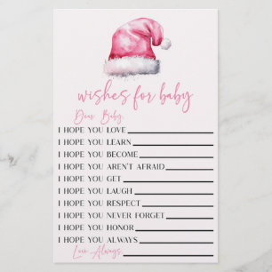 Pink Santa Wishes For Baby Shower Activity Stationery