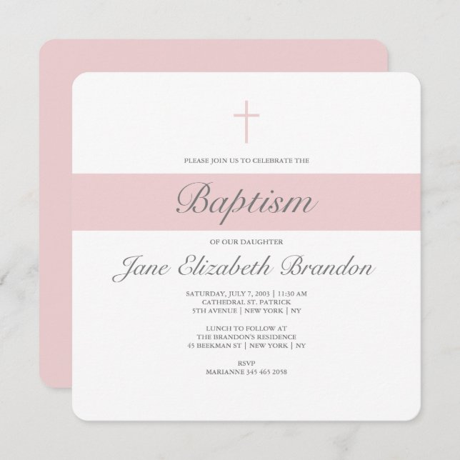 Pink Sash Baptism invitation (Front/Back)