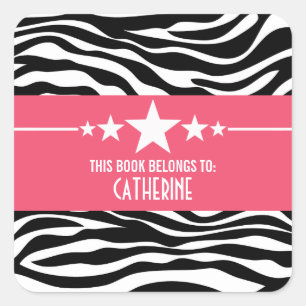 Pink Sassy Star Zebra Bookplate Stickers