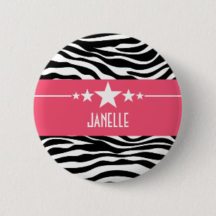 Pink Sassy Star Zebra Button