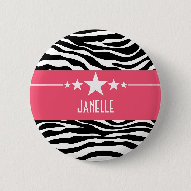 Pink Sassy Star Zebra Button (Front)