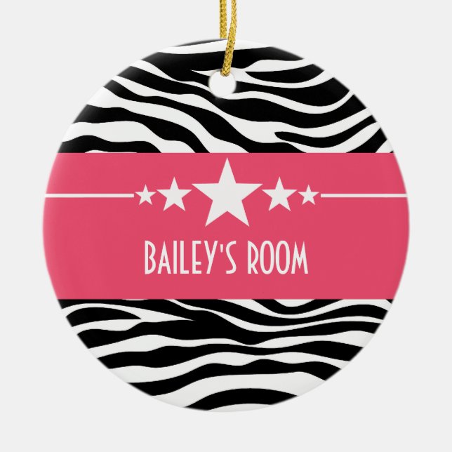 Pink Sassy Star Zebra Ornament (Front)