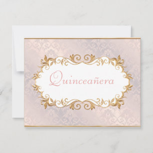 Pink Satin and Gold, Quinceanera Invitation