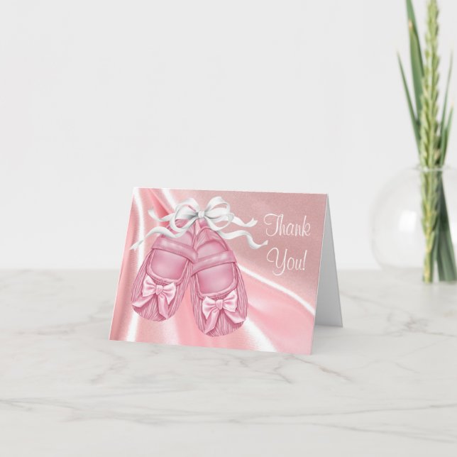 Pink Satin Booties Baby Girl Thank You Cards (Front)