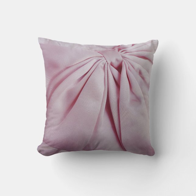 Pink Satin Bow Cushion (Front)