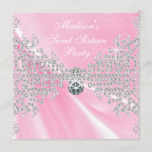 Pink Satin Diamonds Pink Sweet 16 Birthday Party Invitation