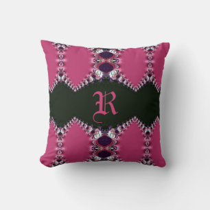 Pink Satin Lace design Monogram Cushion