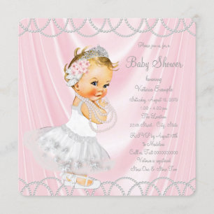 Pink Satin Pearl Little Lady Girl Baby Shower Invitation