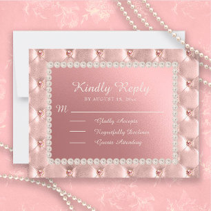 Pink Satin Pearls Quinceañera RSVP  Postcard