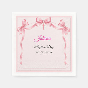 Pink Satin Ribbon Cross Girl Baptism paper Napkin