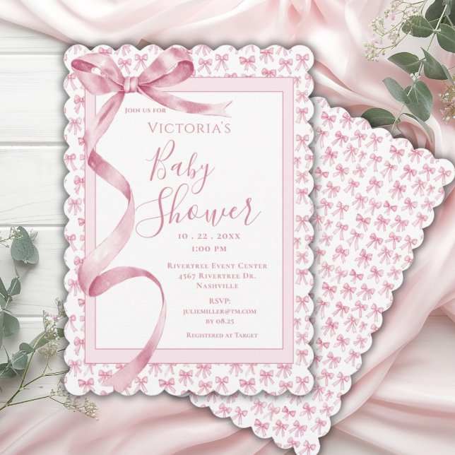 Pink Satin Ribbon Elegant Baby Girl Shower Invitation (Creator Uploaded)