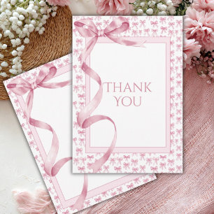 Pink Satin Ribbon Elegant Baby Girl Shower Thank You Card