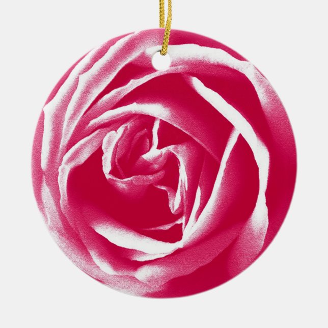 Pink satin rose print ceramic tree decoration (Front)