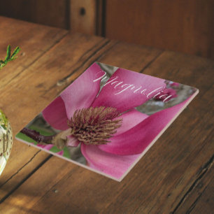 Pink Saucer Magnolia Blossom Floral Ceramic Tile