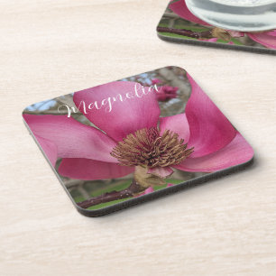 Pink Saucer Magnolia Blossom Floral Coaster