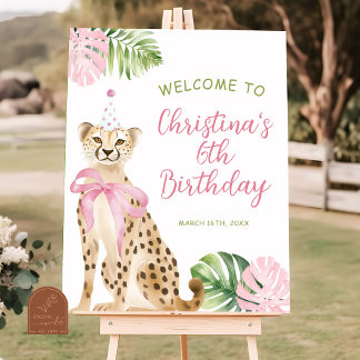 Pink Savanna Cheetah Welcome Sign