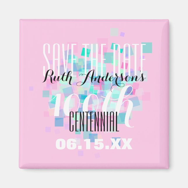 Pink Save the date Centennial Personalized Magnet (Front)