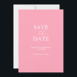 Pink Save The Date Invitation<br><div class="desc">Announce your engagement with this minimal save the date card. It features a mix of classic and script typography in white over a solid pink background. Use the template fields to personalise with your name and wedding date. Even customise the colours to suit your desired wedding theme. Choose from a...</div>