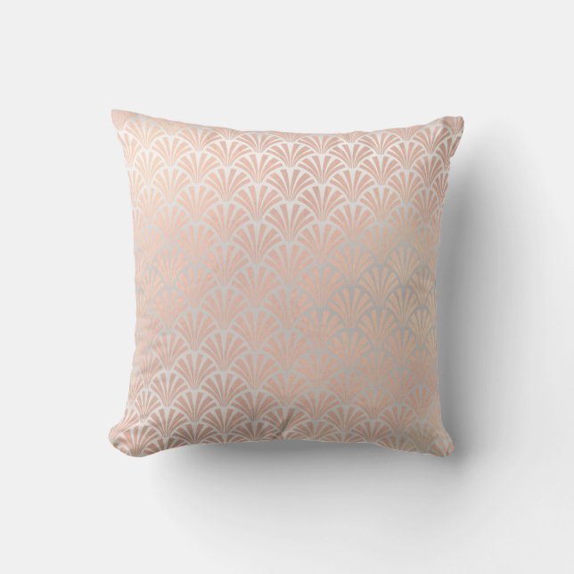 Pink Scales White Grey Art Deco Geometry Seashells Cushion (Front)