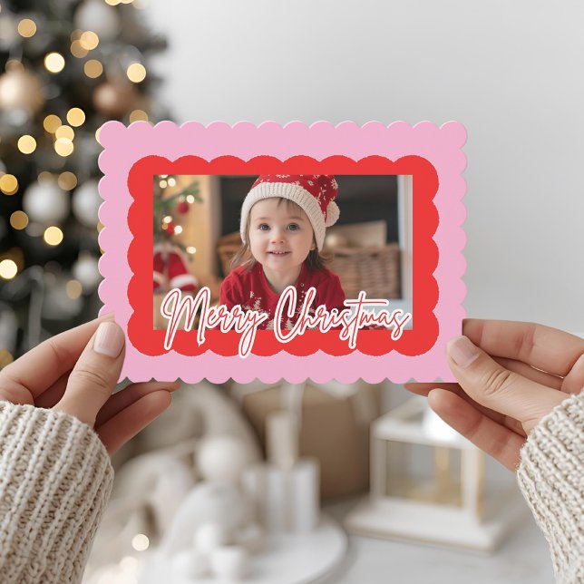 Pink Scallop Photo Christmas | Modern Merry  Holiday Card (Creator Uploaded)
