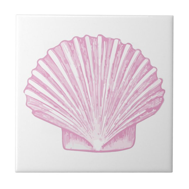 Pink Scallop Shell Coastal Ceramic Tile (Front)