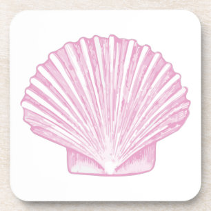 Pink Scallop Shell Coastal Coaster