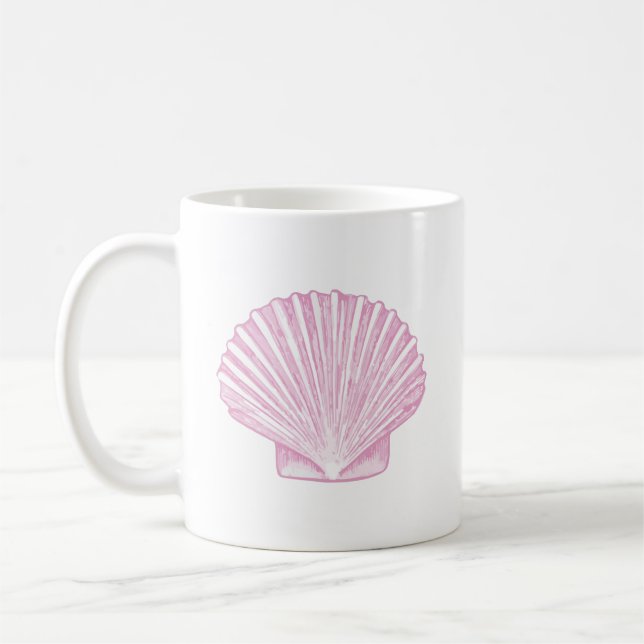 Pink Scallop Shell Coastal Coffee Mug (Left)