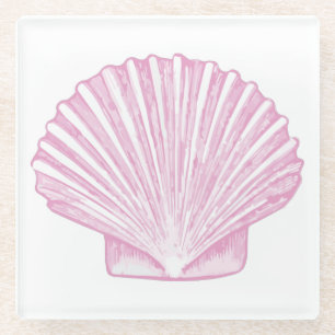 Pink Scallop Shell Coastal Glass Coaster
