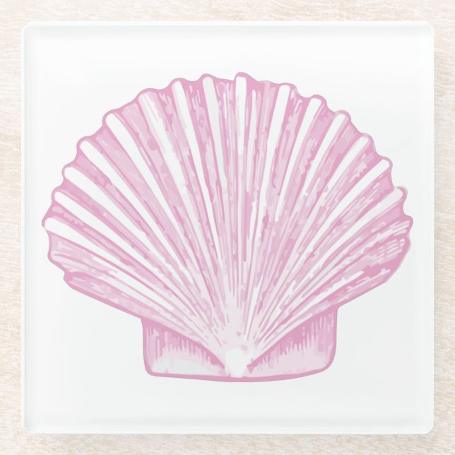 Pink Scallop Shell Coastal Glass Coaster (Front)