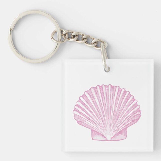 Pink Scallop Shell Coastal Key Ring (Front)