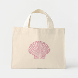 Pink Scallop Shell Coastal Mini Tote Bag