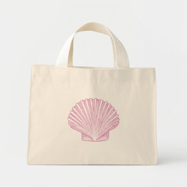 Pink Scallop Shell Coastal Mini Tote Bag (Front)